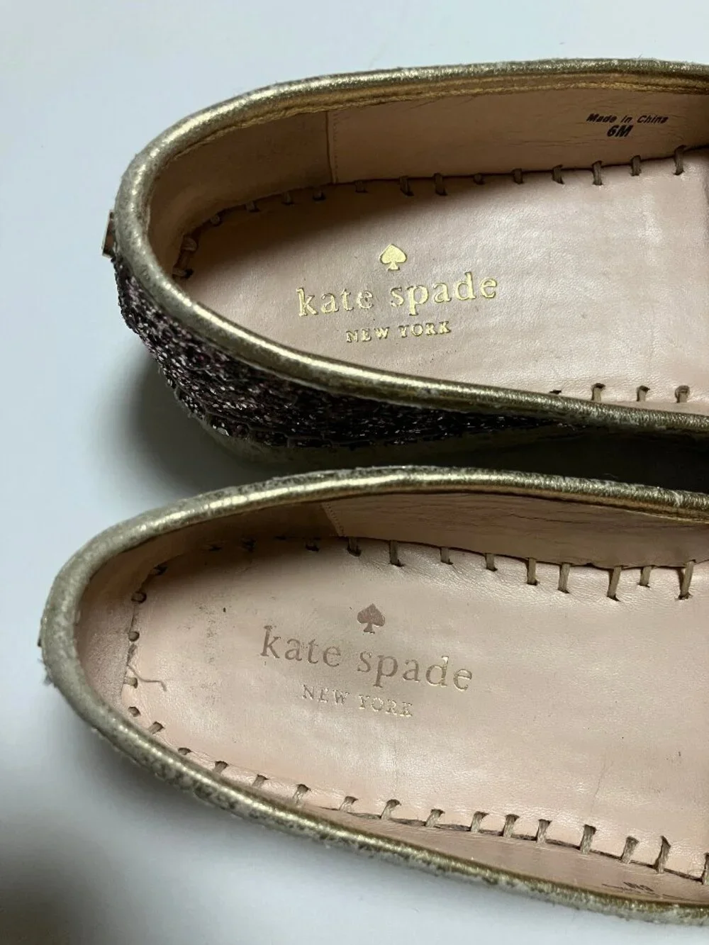 Kate Spade Linds Too Rose Gold Glitter Platform Espadrille Slip On Flats Size 6M